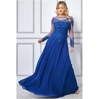 Goddiva Mesh & Lace Embroidered Bodice Maxi Dress - Royal Blue