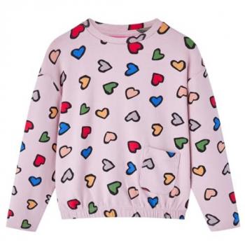 Sudadera Infantil Rosa con Estampado de Corazones, Jersey Manga Larga, Talla 116