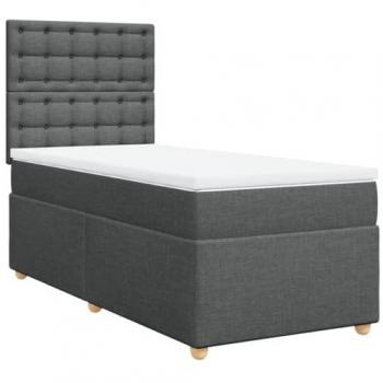 Cama box spring con colchón tela gris oscuro 90x190 cm