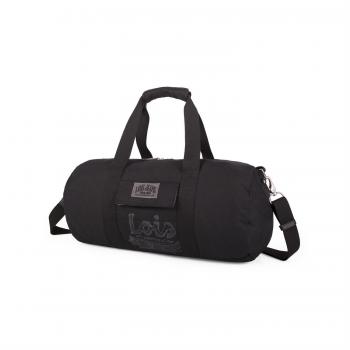 Lois - 21651 Bolsa de Viaje de Lona Canvas. con Doble asa y Bandolera Ajustable. Boslillo Exterior con Solapa. Multifuncional: Viaje, Deporte, Colegio, etc, Color Negro