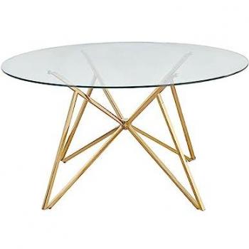 Mesa de Comedor Redonda de Cristal con Pie Aspa Dorado de Acero Inoxidable 140cm Tiziana