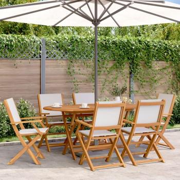 Set de comedor de jardín 7 piezas tela madera maciza blanco crema