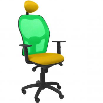 PIQUERAS Y CRESPO Modelo Jorquera - Silla de oficina ergonómica con mecanismo sincro, brazos regulables y ajustable en altura - Respaldo de malla transpirable en color verde y asiento tapizados en tejido BALI color amarillo