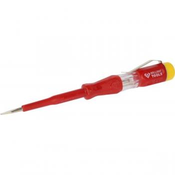 Probador de tensión Brilliant Tools BT120900 con características de medición de voltaje, diseño compacto, pantalla digital para lectura clara, y capacidad para verificar circuitos eléctricos