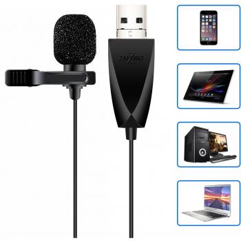 Micrófono USB,Zaffiro Omnidireccional Condensador Lavalier Clip On Mic para Computer, Laptop, Podcast, Entrevistas, Canto de Red, Skype, MSN, Audio Video Recording