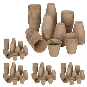 Set 600 Semilleros Biodegradables Redondos de Celulosa, Macetas Naturales para Plantas, 7.5x8 cm