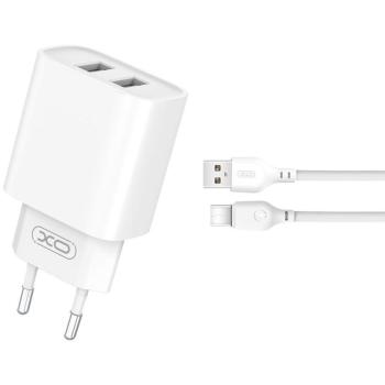 Cargador de pared XO CE02 2xUSB 2.1A blanco + cable USB-C