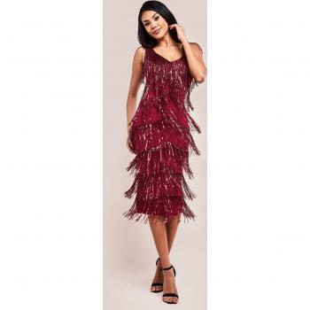 Goddiva Sequin Tassel Flapper Midi Dress - Wine