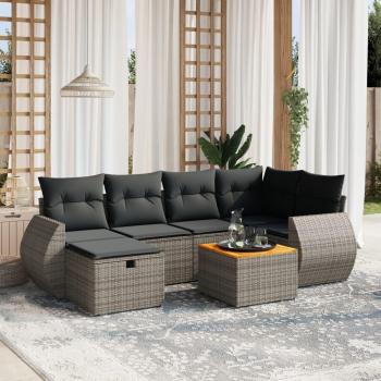 7-Piece Grey Poly Rattan Garden Sofa Set with Cushions
