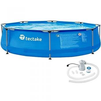 Piscina Desmontable Redonda Tectake Ø 300 x 76 cm con Filtro Depurador, Estructura de Acero y Tejido de PVC Resistente a Roturas
