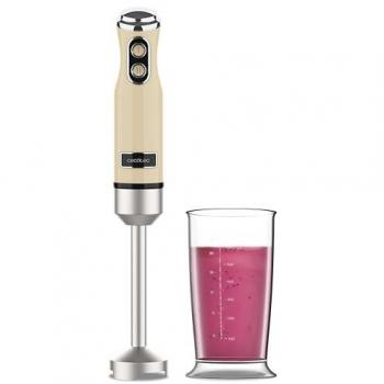 Cecotec Power RetroYellow 1200MAX - Batidora de Mano Retro 1200W, Cuchilla de 4 Hojas con Recubrimiento de Titanio Negro, 2 Velocidades, Vaso de 0
