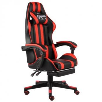 Silla Gaming Con Reposapiés Cuero Sintético Negro y Rojo