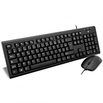 V7 Conjunto de - Teclado (Estándar, Alámbrico, USB, AZERTY, Negro, Ratón Incluido)