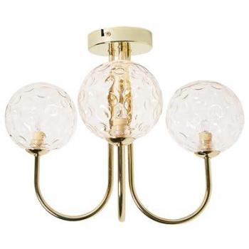 Lámpara de Techo Moderna de Vidrio 3 Luces Metal Redonda Colgante Beige y Oro Estilo Industrial