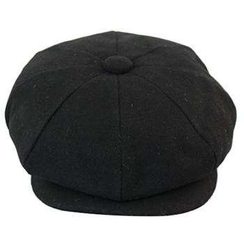 Infinity Leather Black Wool 8 Panel Newsboy Cap - Size Large
