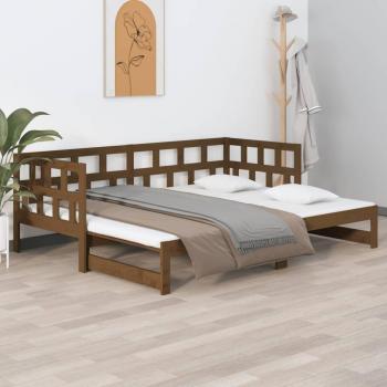 Sofá cama extraíble de madera maciza de pino en color marrón miel, dimensiones 2x(90x200) cm