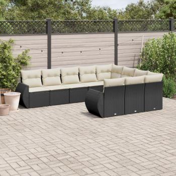 Set de Sofás de Jardín 10 PCs con Almohadas de Polyrattan Negro