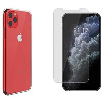 Pack 2 en 1 Funda de Gel Transparente + Protector de Cristal Templado para iPhone 11 Pro Max (6.5)