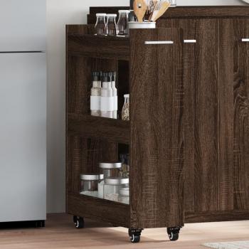 Móvil con ruedas de madera multicapa en color roble marrón, dimensiones 60x22x79 cm