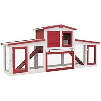 Sonata Outdoor Large Rabbit Hutch Red and White 204x45x85 cm Wood