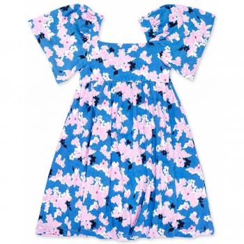 Tuc Tuc Vestido de niña estampado con cuello cuadrado Carnet De Voyage