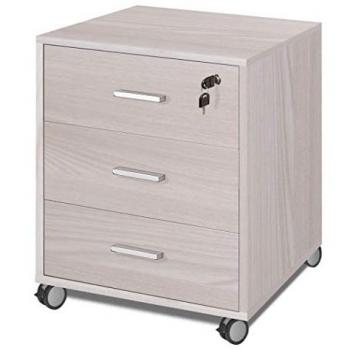 Cajonera de Oficina Elegante con 3 Cajones y Ruedas, Soporte para Documentos, 50x41x70 cm, Color Roble