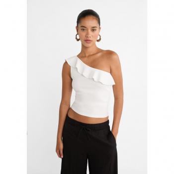 Asymmetric Ruffle T-Shirt - White Large