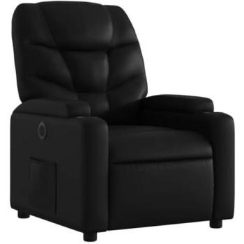 Sillón Reclinable Eléctrico de Cuero Sintético Negro Vidaxl 488496, Silla con Respaldo y Reposabrazos, Asiento Ajustable, Ideal para Relax y Descanso