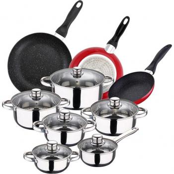 Pack de 3 sartenes San Ignacio Ø16CM Ø20CM Ø24CM + batería de cocina de 12 piezas en acero inoxidable