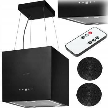 Campana extractora de isla 40 cm acero inoxidable negra con 2 filtros de carbón y luz LED 750 m3/h