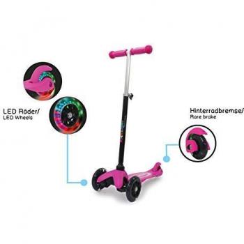 Jamara Patinete KickLight 460497 con Manillar de Color Rosa, Altura Regulable, Manillar móvil para Cambiar la dirección, 3 Ruedas con rodamientos de Bolas para una conducción Estable y Freno Trasero