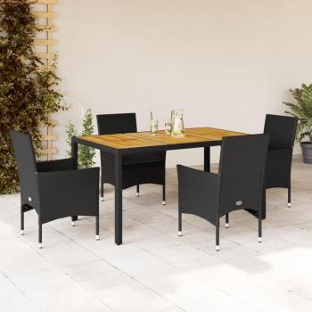 Set de comedor jardín 5 piezas con cojines de ratán polyrattan y acacia negra