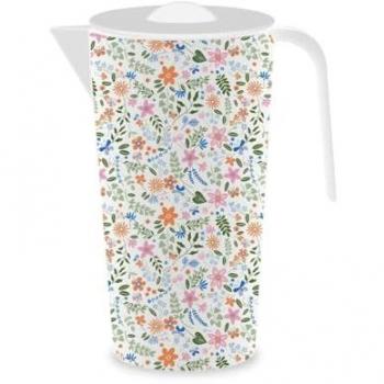 Jarra Avalon Polietileno Blanca con Florecillas Multicolor, Vintage (19x12x21cm)