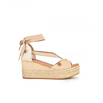 Sandalias de cuña Popa Valdes Arena con lazada en serraje