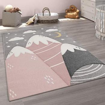 Alfombra Infantil Motivo Montañas 3D, Tamaño: 200x290 cm, Color: Gris, Moderna