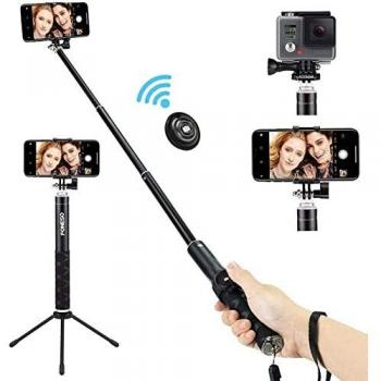 Foneso Palo Selfie Trípode Bluetooth, Extensible 3 en 1 Selfie Stick para teléono móvil 3,5-6 Pulgadas iPhone Cámara Android Video Vlog Youtube Tiktok Negro