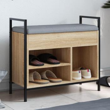 Banco Zapatero de Madera de Ingeniería Roble Sonoma 65,5x32x57,5 cm Marrón
