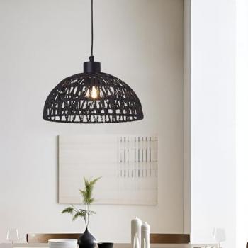 Lámpara Colgante Alton Regulable de Altura en Metal y Ratán 1xE27 - Negro