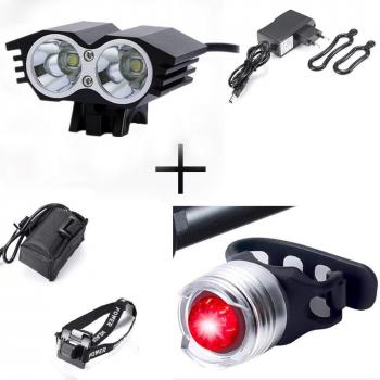 XMH Faro de Bicicleta, Luz Bicicleta Delantera Led Foco Luces Bicicleta 2 led 5000 LM Impermeable 4 Modos con luz Trasera para Alpinismo, Ciclismo, Camping