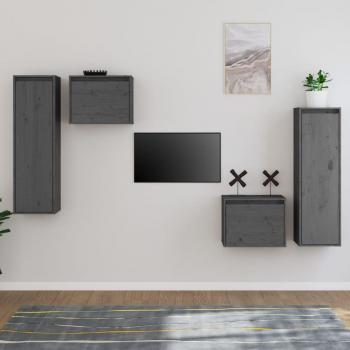 Muebles de soporte de TV 4 piezas de madera de pino macizo gris