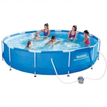 Bestway Steel Pro 56681 Piscina Desmontable Tubular Redonda con Depuradora de Cartucho Tipo I, Capacidad de 6.473 Litros, Diámetro de 366 cm y Altura de