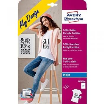 Folio Transferible para Camisetas de Tela Clara A4, 24 Hojas, Inkjet, Avery Zweckform MD1006