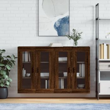 Armarios de pared 2 uds madera de ingeniería marrón roble con manija de puerta en ranura negra, mueble de almacenaje para salón, buffet y armario auxiliar