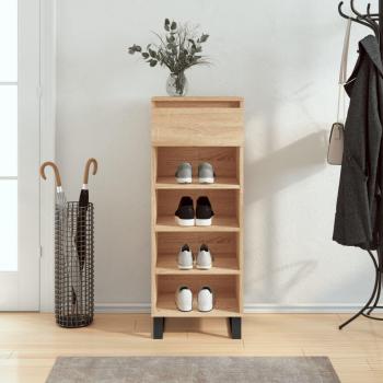 Mueble zapatero de madera contrachapada 40x36x105 cm en color Blanco brillante, Gris hormigón y Roble Sonoma