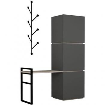 Mueble zapatero con 3 puertas, banco y perchero, altura 149 cm - Mello