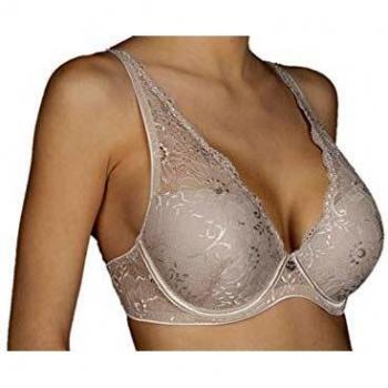 Selene - Araceli-B Sujetador Copa B con Aros Relleno Push Up Tipo Bralette realizado en Microfibra con blonda Encaje y Escote Pronunciado Color: Tierra Talla: 105