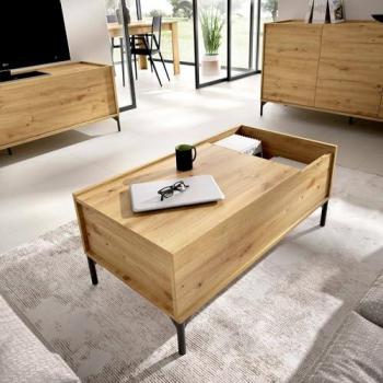 Mesita Cuna Elevable con Compartimento de Almacenamiento, Revistero de Salón, 99x60x41 cm, Roble Nodi