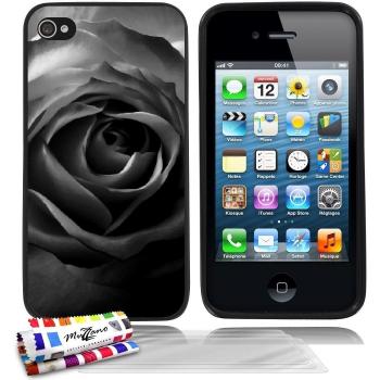 ultraplana suave Carcasa Apple iPhone 4 [Negro Rosas] [Negro] de MUZZANO + 3 protectores de pantalla Ultraclear + Lápiz y paño de microfibra Muzzano® gratis - La última, elegante y duraderas de protección Case para su Apple iPhone 4