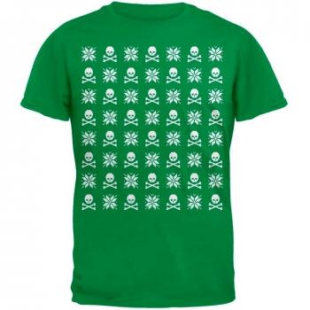 Camiseta adulto cráneo y Crossbones copo de nieve Navidad feo suéter verde-medio