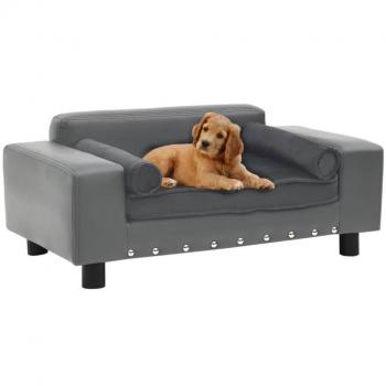 Sofá para perros de felpa y cuero sintético gris 81x43x31 cm